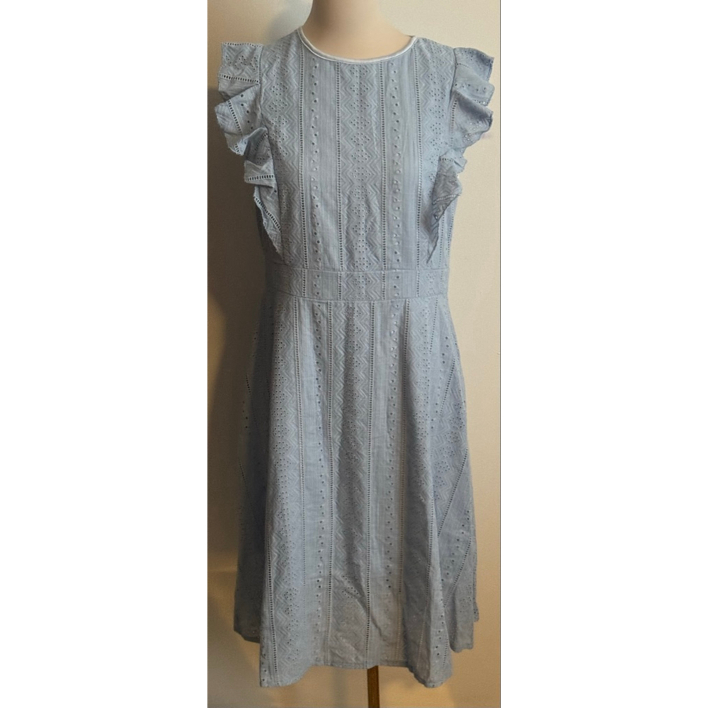Women's ECOWISH Light Blue Eyelet Ruffle Sleeve Mini Dress L